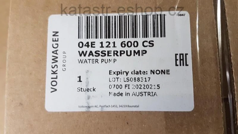 Vodní pumpa / čerpadlo VAG 04E121600CS, Nový originální díl, odeslání 5-12 dní